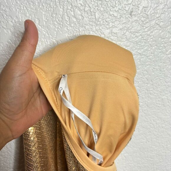 Calvin Klein Womens Sheath Dress Gold Sequined SZ 16 Sleeveless Lined Round Neck - Picture 8 of 13